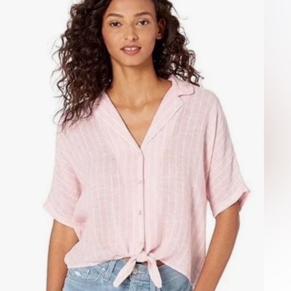 Rails Women's Pink Striped Linen Blend Button Down Tie Front Shirt - Size S
